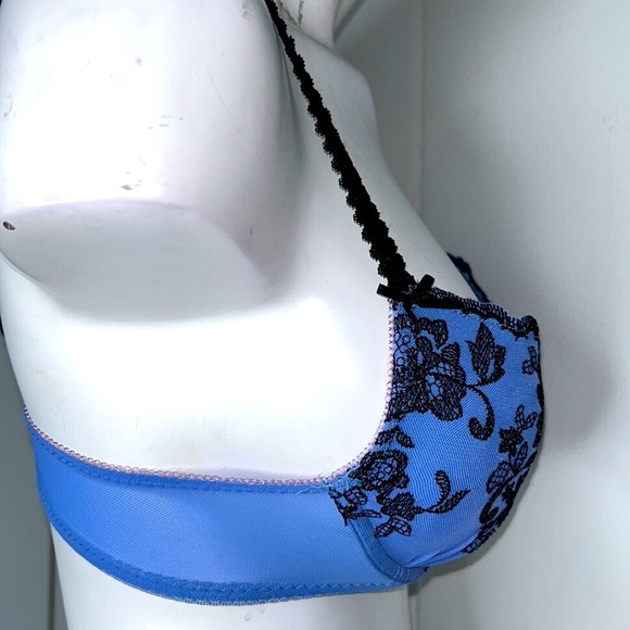IZA Push-up‎ Padded Periwinkle & Black Floral Embroidered Mesh Overlay Bra NWT - Picture 10 of 13